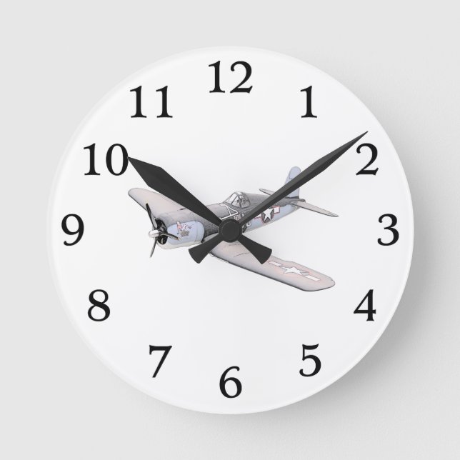 Seeräuberflugzeug ESM F-4U Runde Wanduhr (Vorderseite)