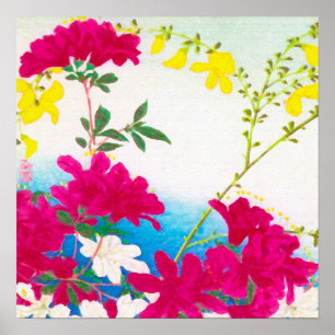 Seerosen aus Japan - Magenta, gelb blau Poster