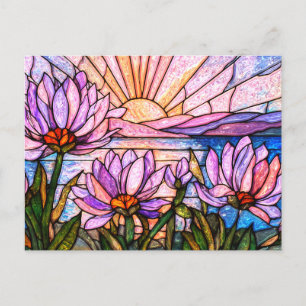 Seerosen-Lotusblume Rosa Lila Orange Sonnenunterga Postkarte