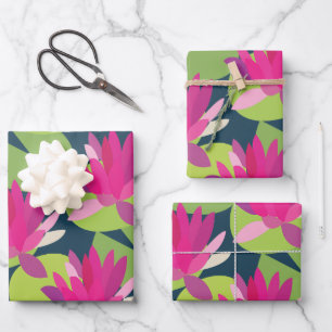 Seerosenblatt Seerose Rosa Lotusblumen Blumenmuste Geschenkpapier Set