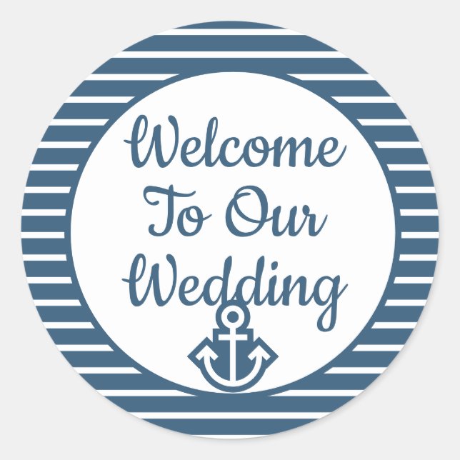 Seersucker Willkommen auf unserem Hochzeitsaufkleb Runder Aufkleber (Vorderseite)