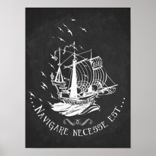 Seeschiff der lateinischen Zitatkunsttafel-Kunst Poster