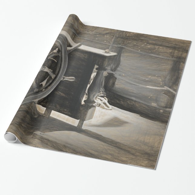 Seeschiff der Vintagen Seeschifffahrt Sepia Küsten Geschenkpapier (Ungerollt)