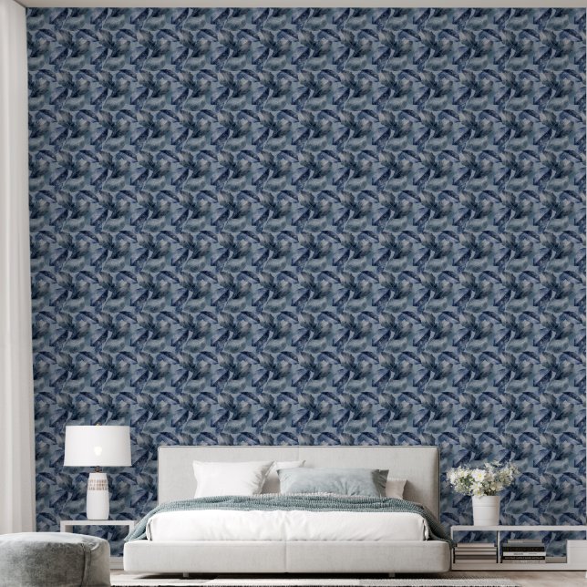 Seeschiffe und bleiblaue Blätter Tapete (Schlafzimmer)