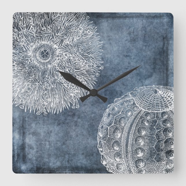 Seeschiffe Wasserfarbe Meeresblau Weiß Quadratische Wanduhr (Vorderseite)