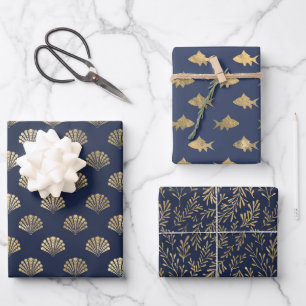 Seeschifffahrt in blau und gold geschenkpapier set