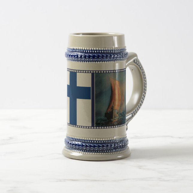 Seeschifffahrt, Meeresnebel, finnische Flagge Bierglas (VorderseiteRechts)