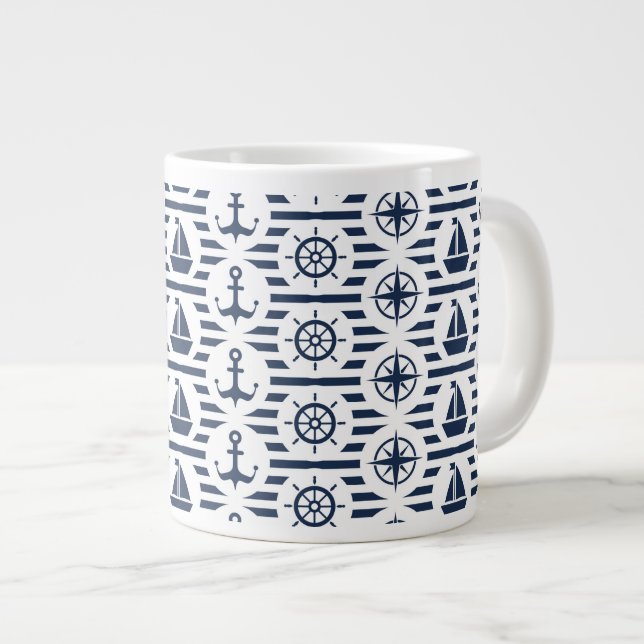 Seeschifffahrt nach blauem Muster Jumbo-Tasse (Vorderseite Rechts)
