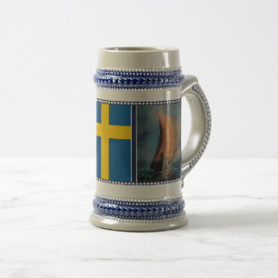 Seeschifffahrt, Nebel auf See, schwedische Flagge Bierglas