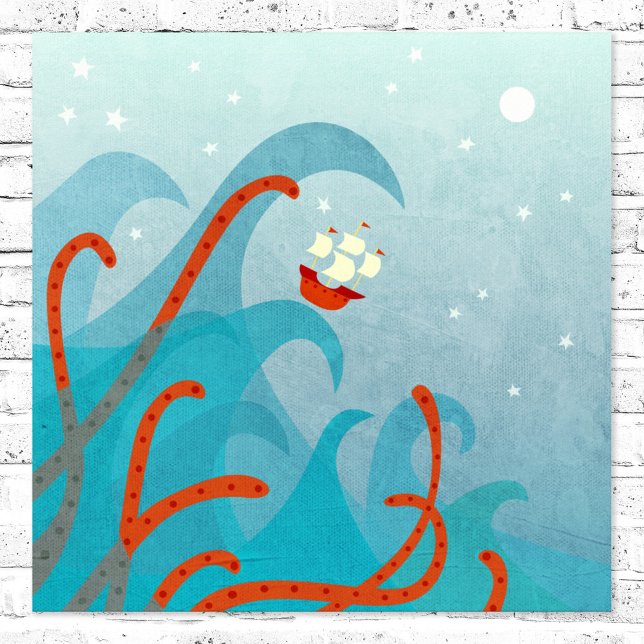 Seeschifffahrts-Seeungeheuer Poster (Sailing boat and sea monster poster for sailors and adventurers)