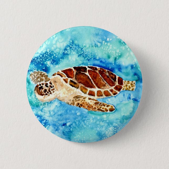 SeeschildkrötemarineMeereswelt Watercolormalerei Button (Vorderseite)