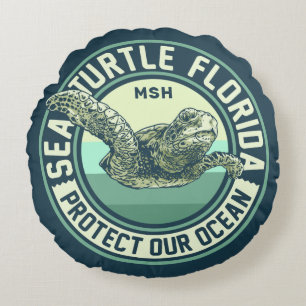 Seeschildkrötenschutz-Custom Monogram Rundes Kissen
