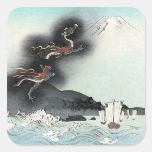 Seeschlacht Drachenzorn um den Fuji, Japan Quadratischer Aufkleber