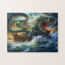Seeschlangenangriff auf Schiff in Sturm Fantasy-Ma