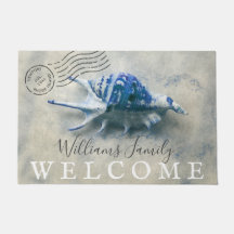 Seeseashell-blaues mit Monogramm Namen-Willkommen