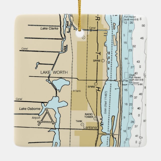 Seesee Worth Florida Nautical Chart Keramikornament (Rückseite)