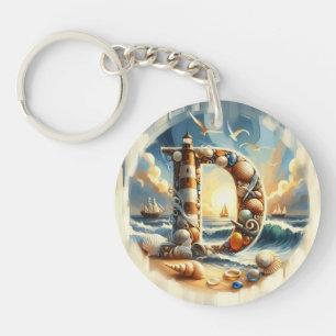 Seeseeküste Leuchtturm Sailboat Monogram D Schlüsselanhänger