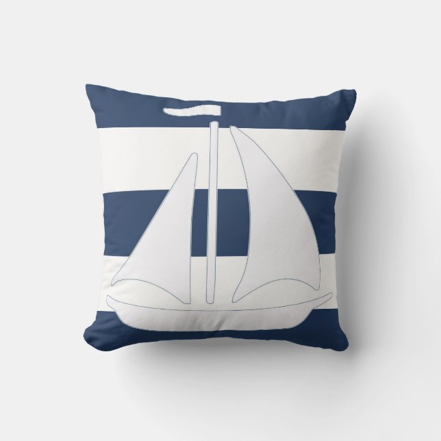 SeeSegelboot-blauer Streifen-Wurfs-Kissen Kissen (Vorderseite)