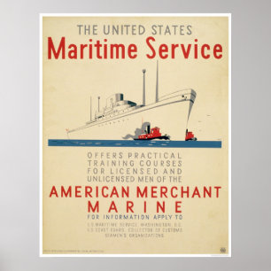 Seeservice - großes Schiff mit Schleppern - WPA Poster