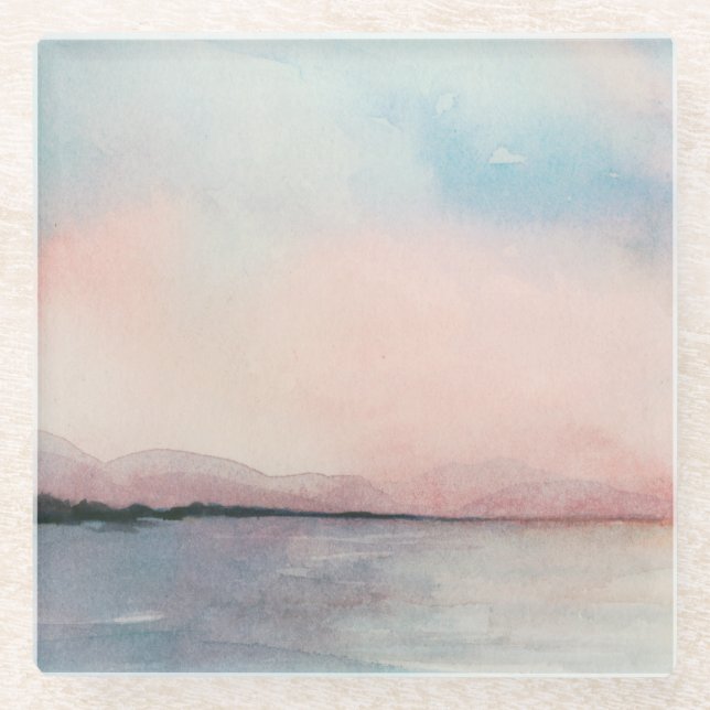 Seesonnenuntergang-Triptychon - PastellAquarelle Glasuntersetzer (Vorderseite)