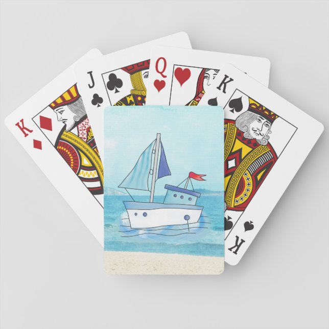 Seespielkarten mit Boot auf See Spielkarten (Rückseite)