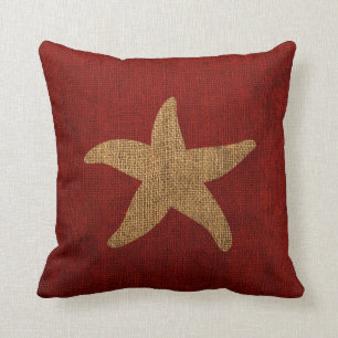 SeeStarfish im rustikalen Rot-und Leinwand-Blick Kissen
