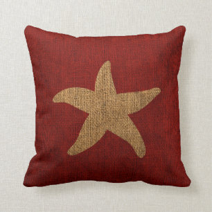 SeeStarfish in rustikalem Rotem und Rück Kissen
