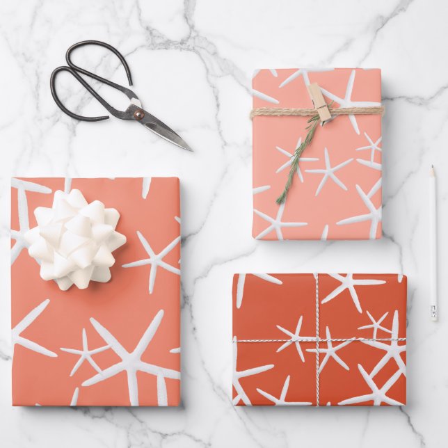 Seestars Muster Korallen rosa Wrapping Papier (Vorderseite)