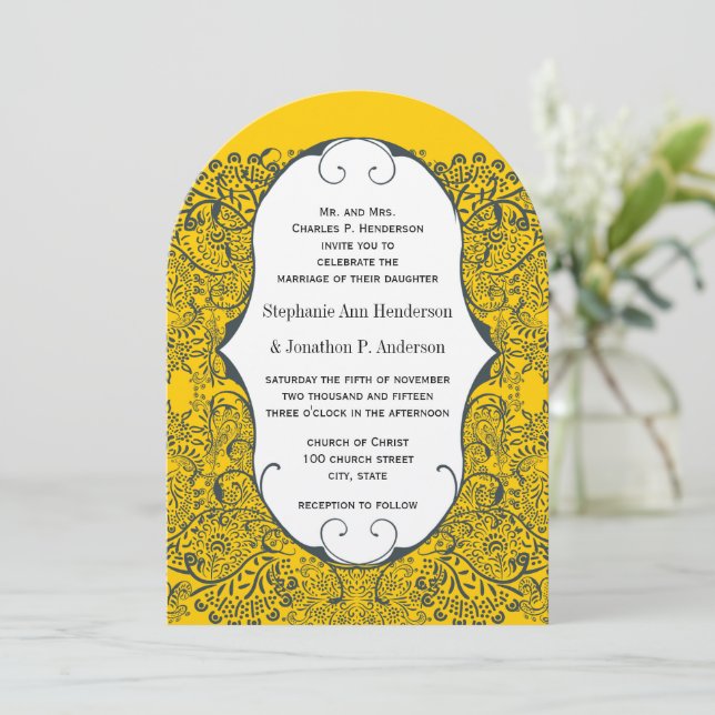 Seestelle und Mustard Peacock Love Bird Pattern We Einladung (Stehend Vorderseite)
