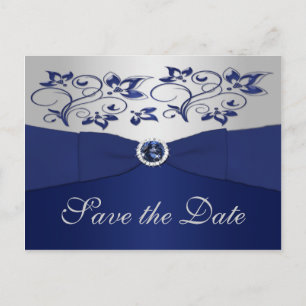 Seestelle und Silver Floral Save the Date Postkart Ankündigungspostkarte
