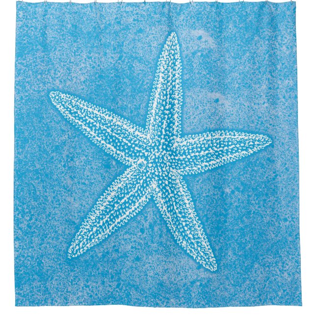Seestern Aqua Blau Duschvorhang (Vorderseite)