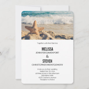 Seestern auf einem Sandstrand Foto Hochzeit Einladung