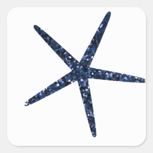 Seestern Blau Glitter Glanz Muster Feiern Quadratischer Aufkleber