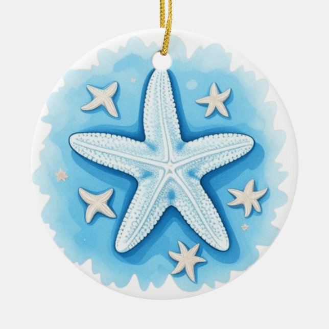 Seestern in Blau Keramik Ornament (Vorne)