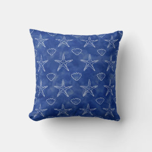 Seestern-Muschel-Skizzenmuster Blaue Aquarellfarbe Kissen