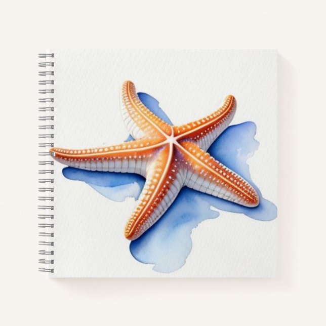 Seestern und blaue Silhouette Notizbuch (Vorderseite)