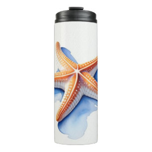 Seestern und blaue Silhouette Thermosbecher