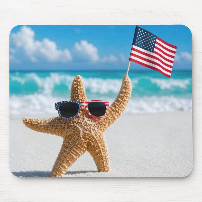 Seestern winkt mit der amerikanischen Flagge Mousepad (Vorne)