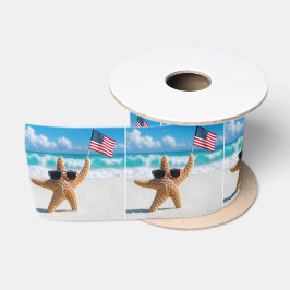 Seestern winkt mit der amerikanischen Flagge Satinband