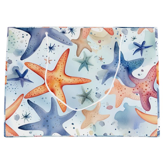 Seesterne Aquarellkunst Große Geschenktüte (Vorderseite)