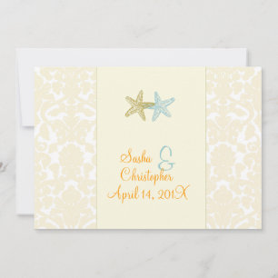 Seesterne + Damast Hochzeits Einladungen