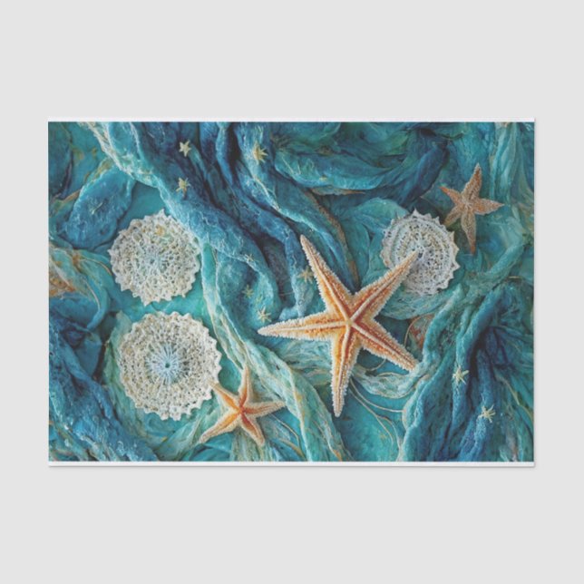 Seesterne, Meeresfrüchte, Medallien & Waves Seidenpapier (Vorderseite)