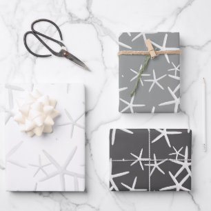 Seesterne Muster Graue Schattierungen Geschenkpapi Geschenkpapier Set
