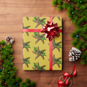 Seesterne und Holly Gold Beach Weihnachten Geschenkpapier