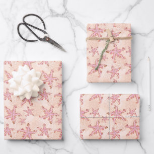 Seesterne und Korallen-Rosa Pastell-Muster Geschenkpapier Set
