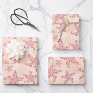 Seesterne und Korallen-Rosa Pastell-Muster Geschenkpapier Set
