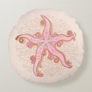 Seesterne und Korallen-Rosa Pastell-Muster Rundes Kissen