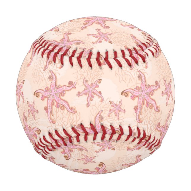 Seesterne und Korallen-Rosa-Pastellmuster Baseball (Vorderseite)