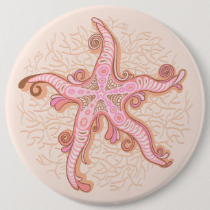 Seesterne und Korallen-Rosa-Pastellmuster Button