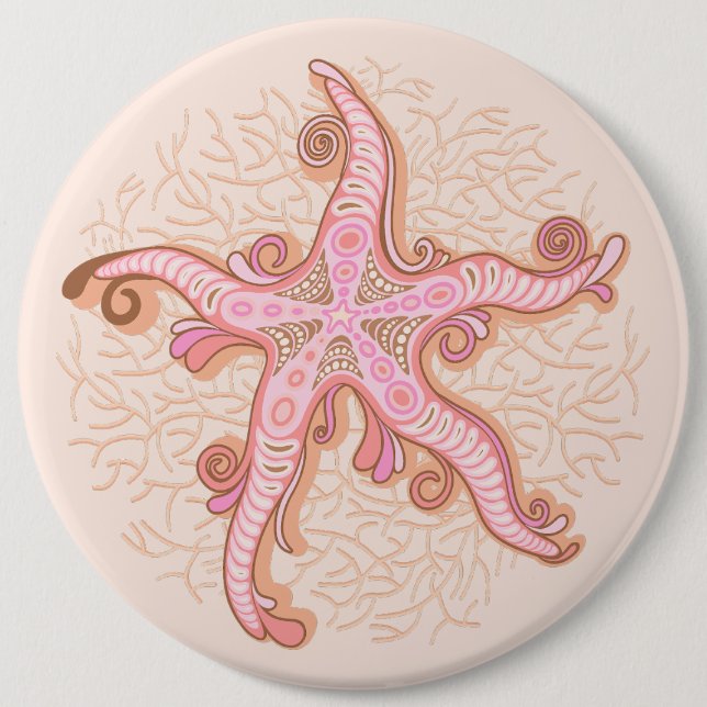 Seesterne und Korallen-Rosa-Pastellmuster Button (Vorderseite)